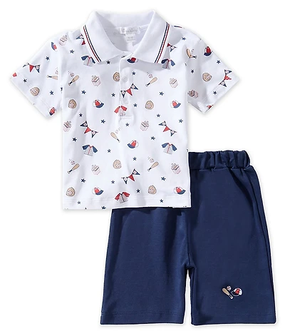 Kissy Kissy Baby Boy Pima Cotton Short Sleeve Fly Ball Top & Bermuda Short 2-Piece Set