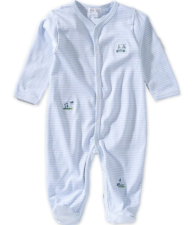 Kissy Kissy Baby Boys Pima Cotton Long Sleeve Premier Golf Championship Hand Embroidery Stripe Footie