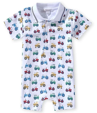 Kissy Kissy Baby Boys Pima Cotton Short-Sleeve Allover-Tractor-Printed Coverall