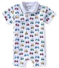Kissy Kissy Baby Boys Pima Cotton Short-Sleeve Allover-Tractor-Printed Coverall