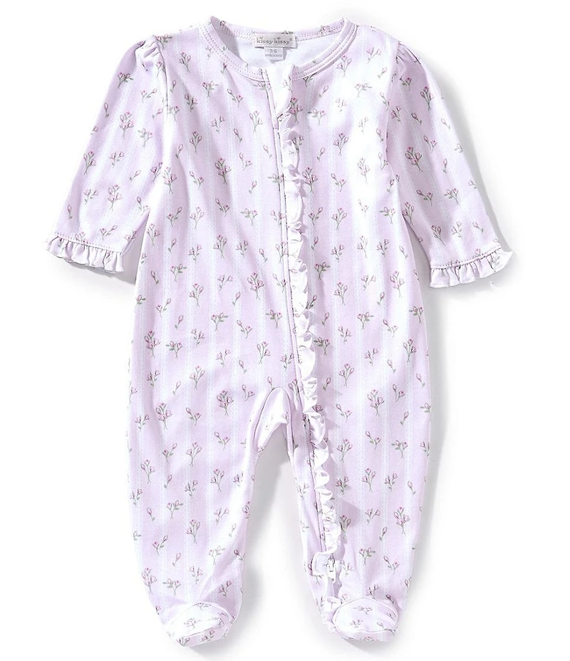 Kissy Kissy Baby Girls Long Sleeve Striped/Bouquet-Printed Rib-Knit Footed Coverall