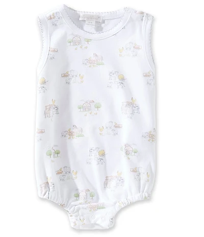 Kissy Kissy Baby Sleeveless Pima Cotton Fun On The Farm Print Scallop Trim Bodysuit