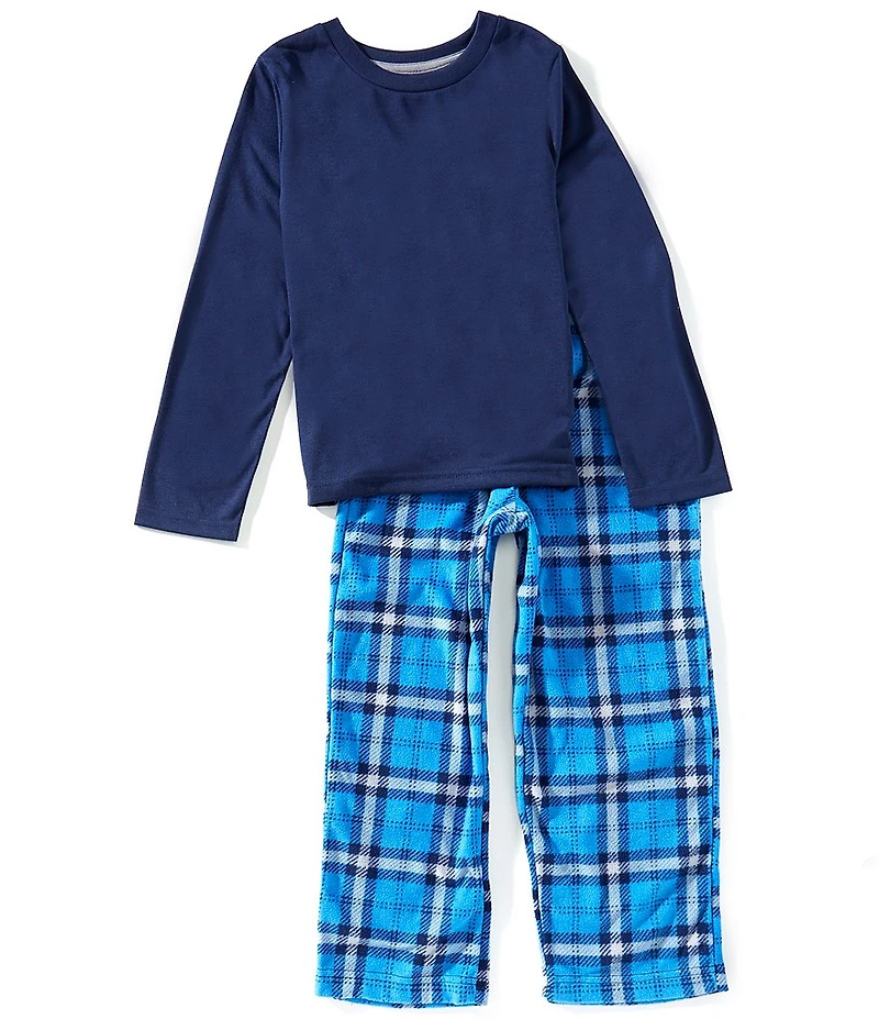 Komar Kids Big Boys Cuddle Duds Long Sleeve Solid Top & Plaid Print Pajama Pants Set
