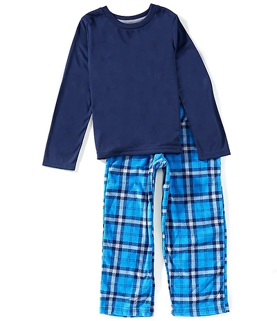 Komar Kids Big Boys Cuddle Duds Long Sleeve Solid Top & Plaid Print Pajama Pants Set