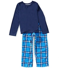 Komar Kids Big Boys Cuddle Duds Long Sleeve Solid Top & Plaid Print Pajama Pants Set