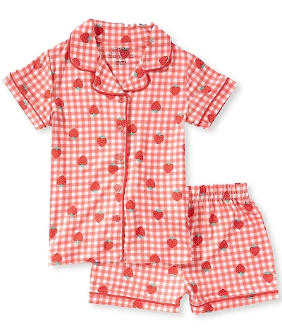 Komar Kids Big Girls Cuddle Duds Strawberry Coat Short Pajama 2-Piece Set