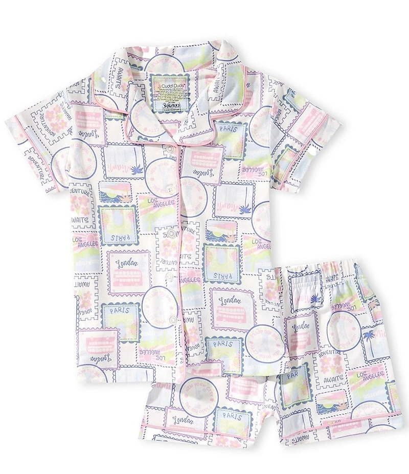 Komar Kids Big Girls Short Sleeve Postcards Pajama 2-Piece Set
