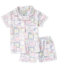 Komar Kids Big Girls Short Sleeve Postcards Pajama 2-Piece Set