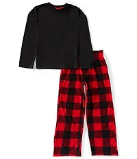 Komar Kids Cuddl Duds Big Boys Long Sleeve Pullover & Plaid Pajama Pants Set