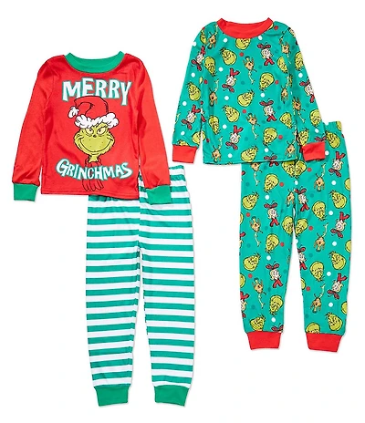 Komar Kids Grinch Little /Big Boys Long Sleeve Grinchmas 4-Piece Pajama Set