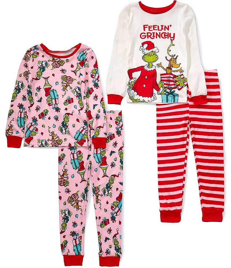 Komar Kids Grinch Little Girls Long Sleeve Pullover & Pajama 4-Piece Set