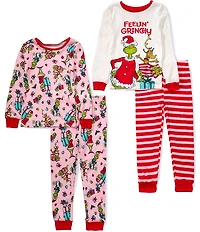 Komar Kids Grinch Little Girls Long Sleeve Pullover & Pajama 4-Piece Set