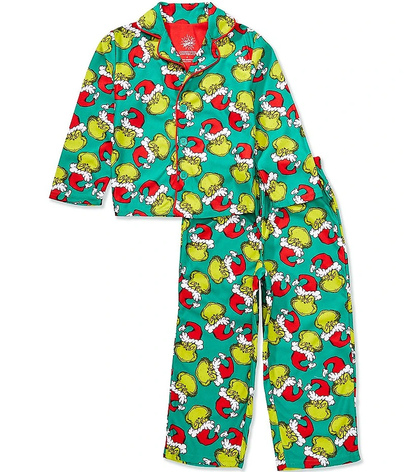 Komar Kids Christmas Grinch Little/Big Boys Long Sleeve Grinch Coat Pajama 2-Piece Set