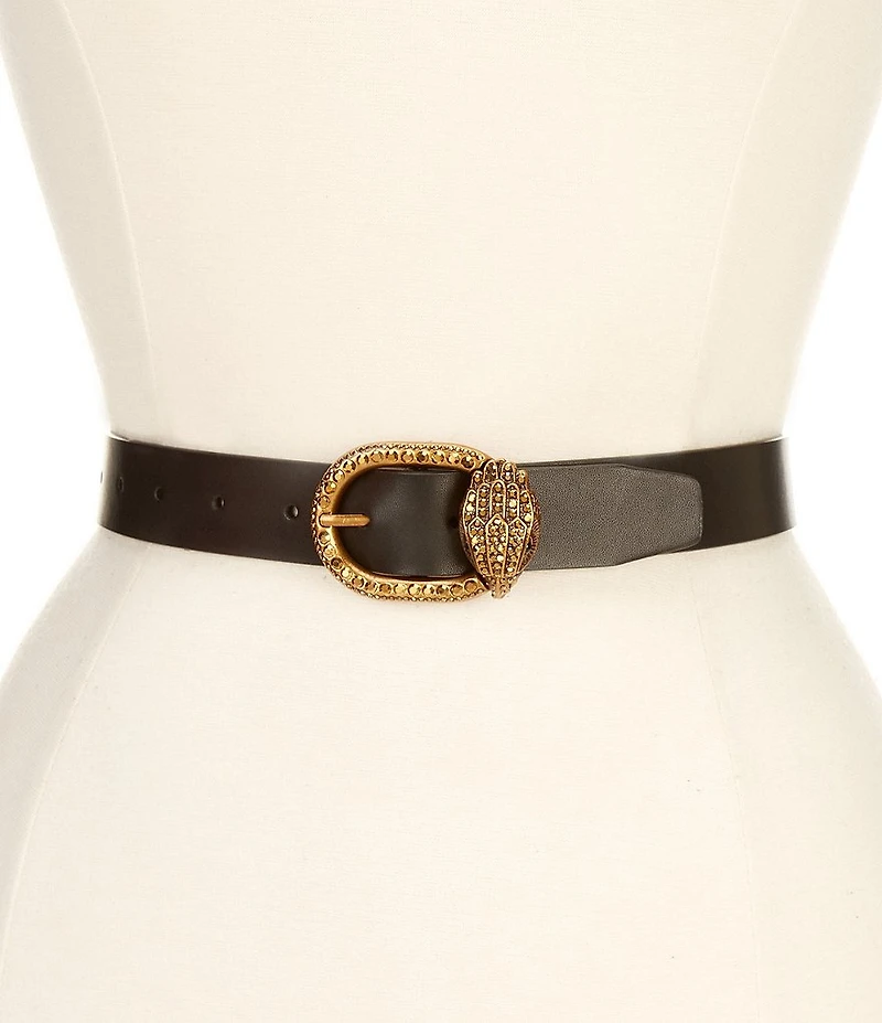 Kurt Geiger London 1.18#double; Rhinestoned Eagle Motif Buckle Leather Belt