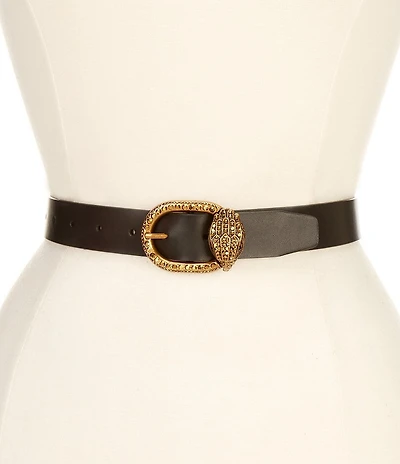 Kurt Geiger London 1.18#double; Rhinestoned Eagle Motif Buckle Leather Belt