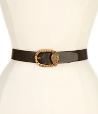 Kurt Geiger London 1.18#double; Rhinestoned Eagle Motif Buckle Leather Belt