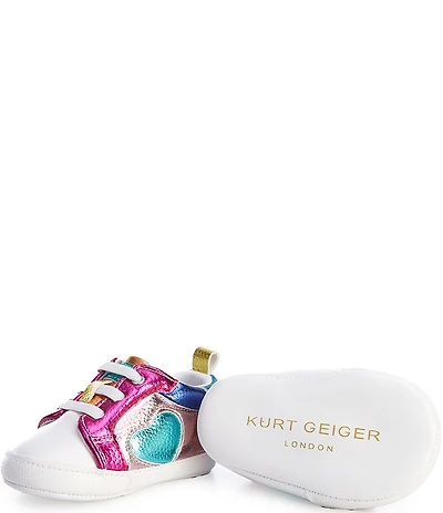 Kurt Geiger London Girls' Luckson Leather Colorblock Heart Sneaker Crib Shoes (Infant)