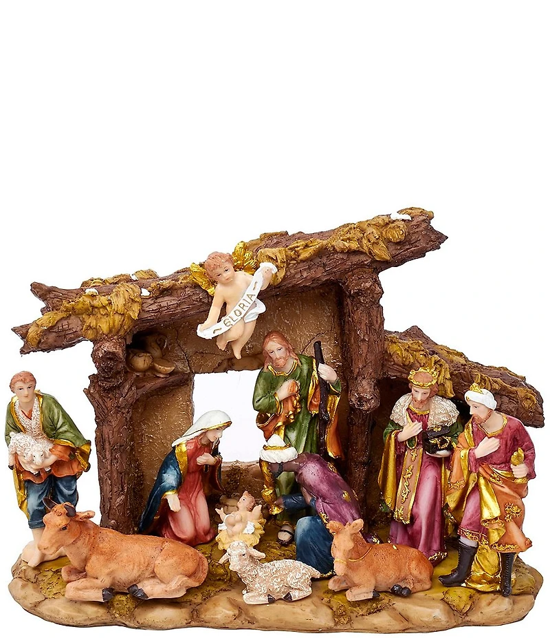 Kurt S. Adler Set of 11 Figurines and Stable Nativity Scene Set