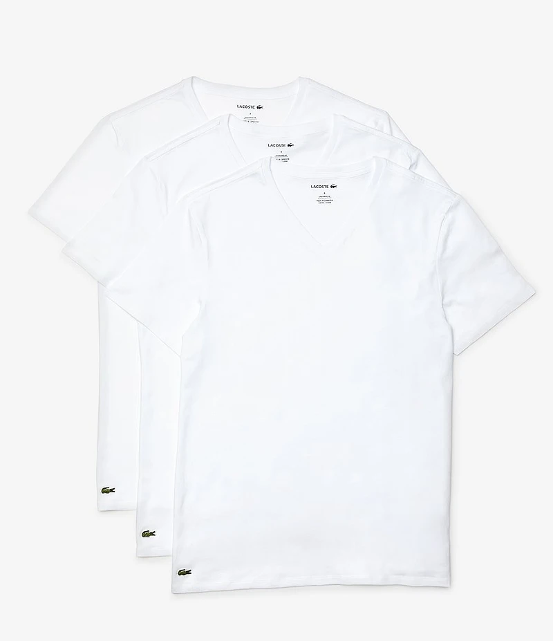 Lacoste Short Sleeve Regular Fit V-Neck Undershirts 3-Pack