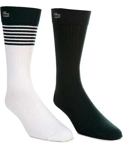 Lacoste Striped Cotton Blend Crew Socks 2-Pack