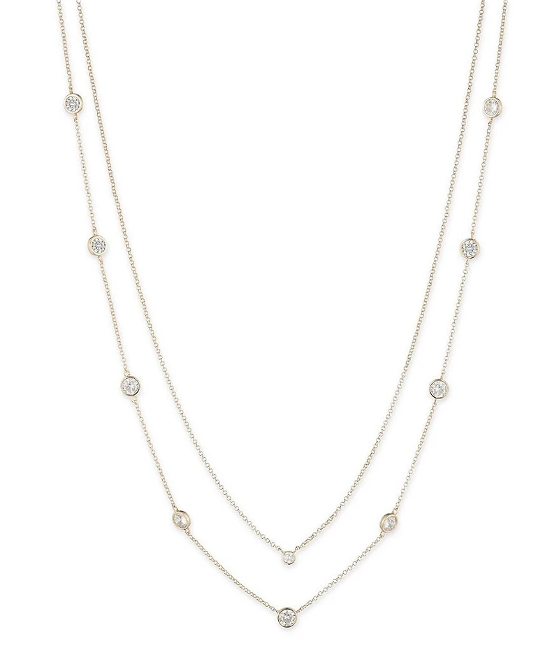 Lauren Ralph Lauren Gold Tone Crystal 2 Row Stationed Collar Necklace