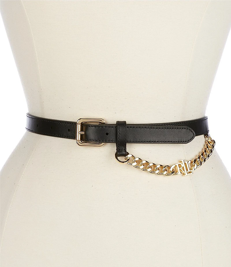 Lauren Ralph Lauren 0.75#double; Logo Hang Chain Skinny Leather Belt