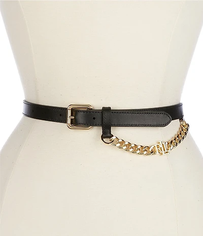 Lauren Ralph Lauren 0.75#double; Logo Hang Chain Skinny Leather Belt