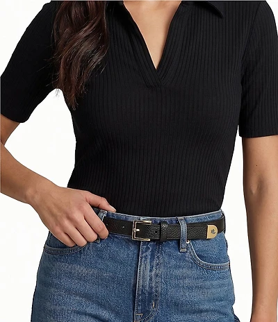 Lauren Ralph Lauren 0.75#double; Pebbled Leather Skinny Belt