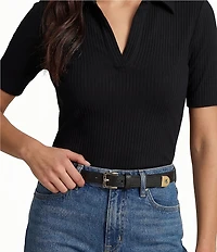 Lauren Ralph Lauren Pebbled Leather Skinny Belt