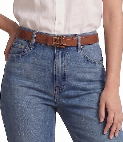 Lauren Ralph Lauren 1#double; Logo Reversible Croco-Embossed Leather Belt