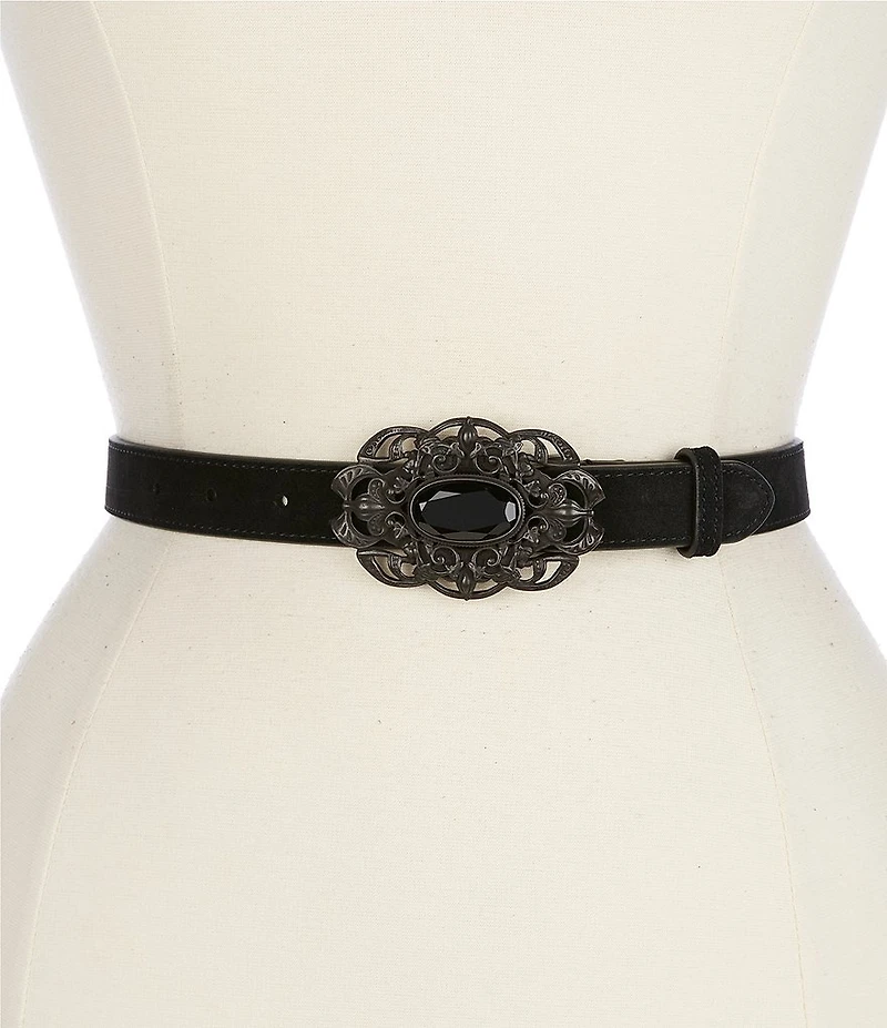 Lauren Ralph Lauren 1#double; Oval Stone-Buckle Skinny Suede Belt