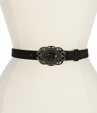 Lauren Ralph Lauren 1#double; Oval Stone-Buckle Skinny Suede Belt