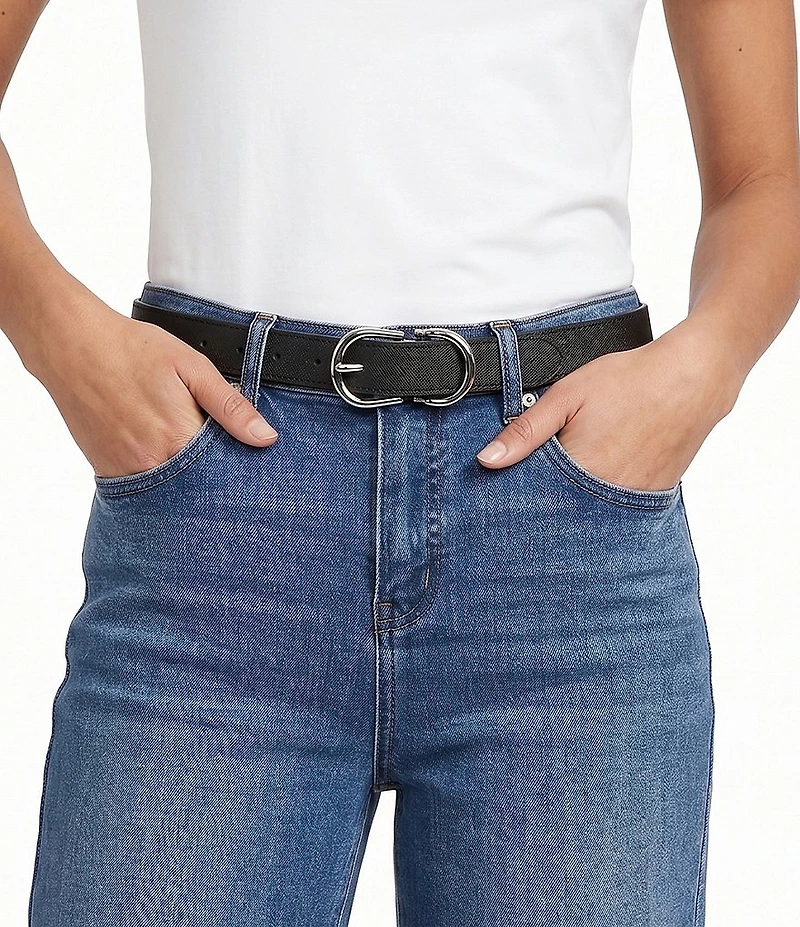 Lauren Ralph Lauren 1#double; Reversible Crosshatch Leather Belt