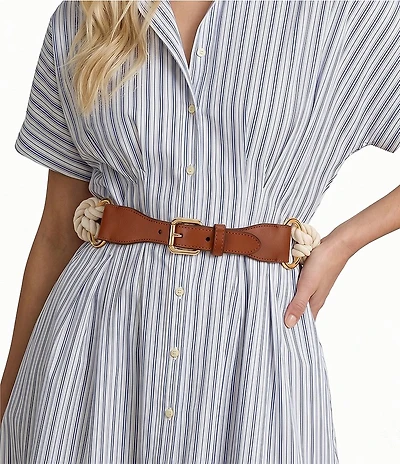 Lauren Ralph Lauren 1.25#double; Leather-Trim Rope Skinny Belt