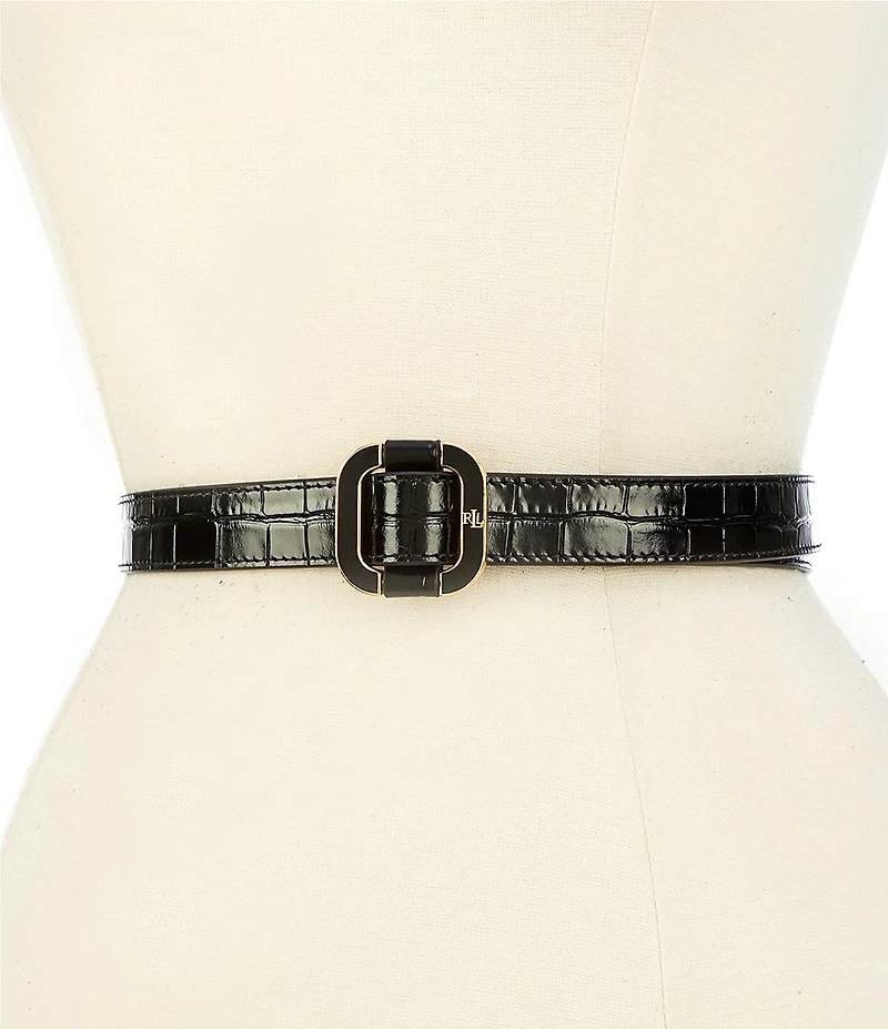 Lauren Ralph Lauren 1.25#double; Slide-Buckle Croc-Embossed Leather Belt