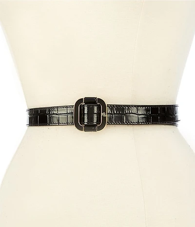 Lauren Ralph Lauren 1.25#double; Slide-Buckle Croc-Embossed Leather Belt