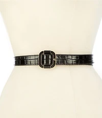 Lauren Ralph Lauren 1.25#double; Slide-Buckle Croc-Embossed Leather Belt
