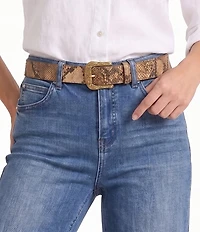 Lauren Ralph Lauren 1.25#double; Tooled-Buckle Python-Embossed Leather Belt