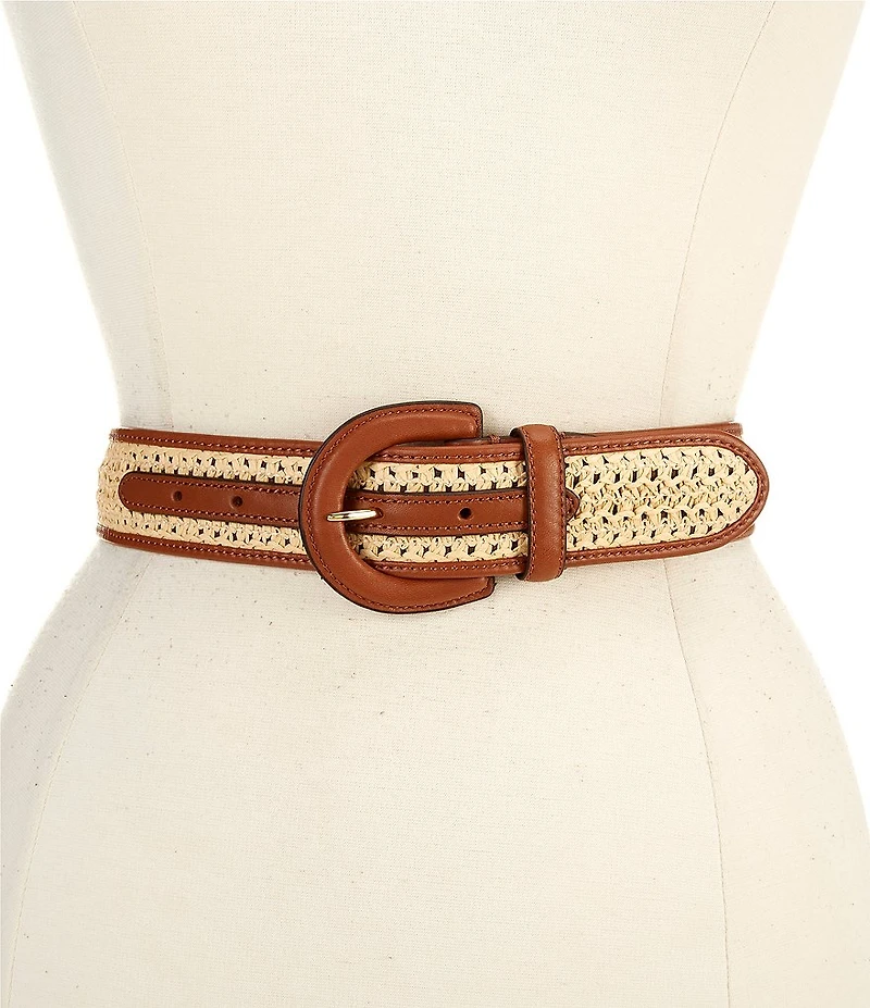Lauren Ralph Lauren 1.5#double; Crescent-Buckle Straw-Leather Wide Belt