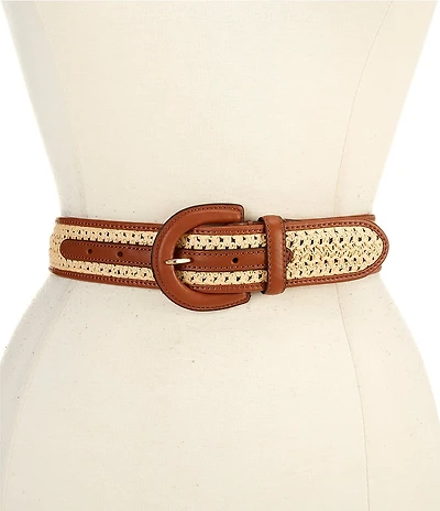 Lauren Ralph Lauren 1.5#double; Crescent-Buckle Straw-Leather Wide Belt