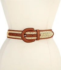 Lauren Ralph Lauren 1.5#double; Crescent-Buckle Straw-Leather Wide Belt