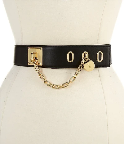 Lauren Ralph Lauren 1.75#double; Chain Padlock Wide Leather Belt