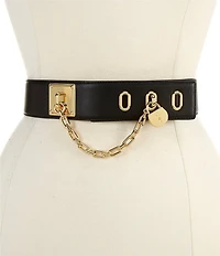 Lauren Ralph Lauren 1.75#double; Chain Padlock Wide Leather Belt