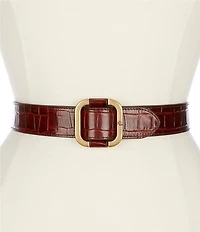 Lauren Ralph Lauren 1.75#double; Glossy Crocodile Embossed Leather Slide Buckle Belt