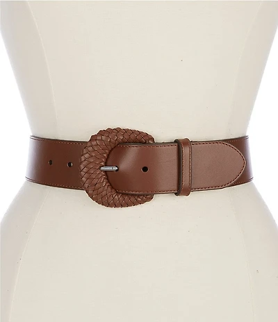 Lauren Ralph Lauren 1.75#double; Woven Buckle Wide Vachetta Leather Belt