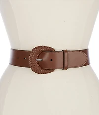 Lauren Ralph Lauren 1.75#double; Woven Buckle Wide Vachetta Leather Belt
