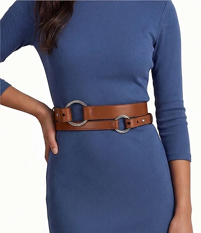 Lauren Ralph Lauren 2#double; O-Ring Stacked Wide Leather Belt