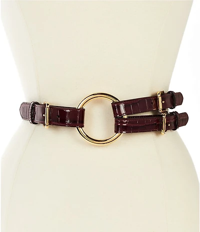 Lauren Ralph Lauren 2#double; Tri-Strap O-Ring Crocodile-Embossed Leather Belt