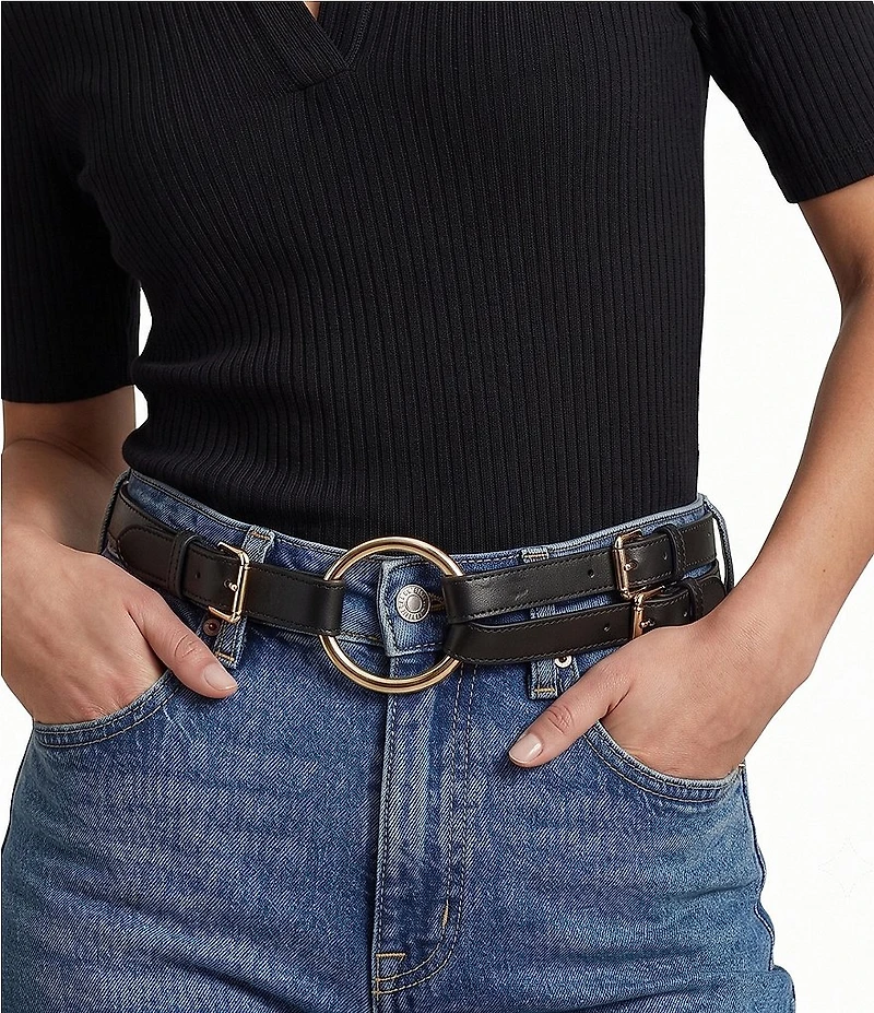 Lauren Ralph Lauren 2#double; Tri-Strap O-Ring Leather Belt