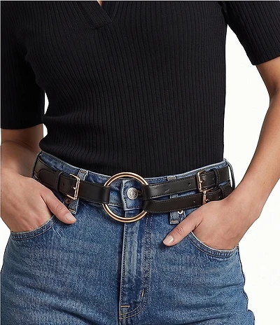 Lauren Ralph Lauren 2#double; Tri-Strap O-Ring Leather Belt